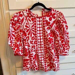 Vibrant Red and White Floral Top